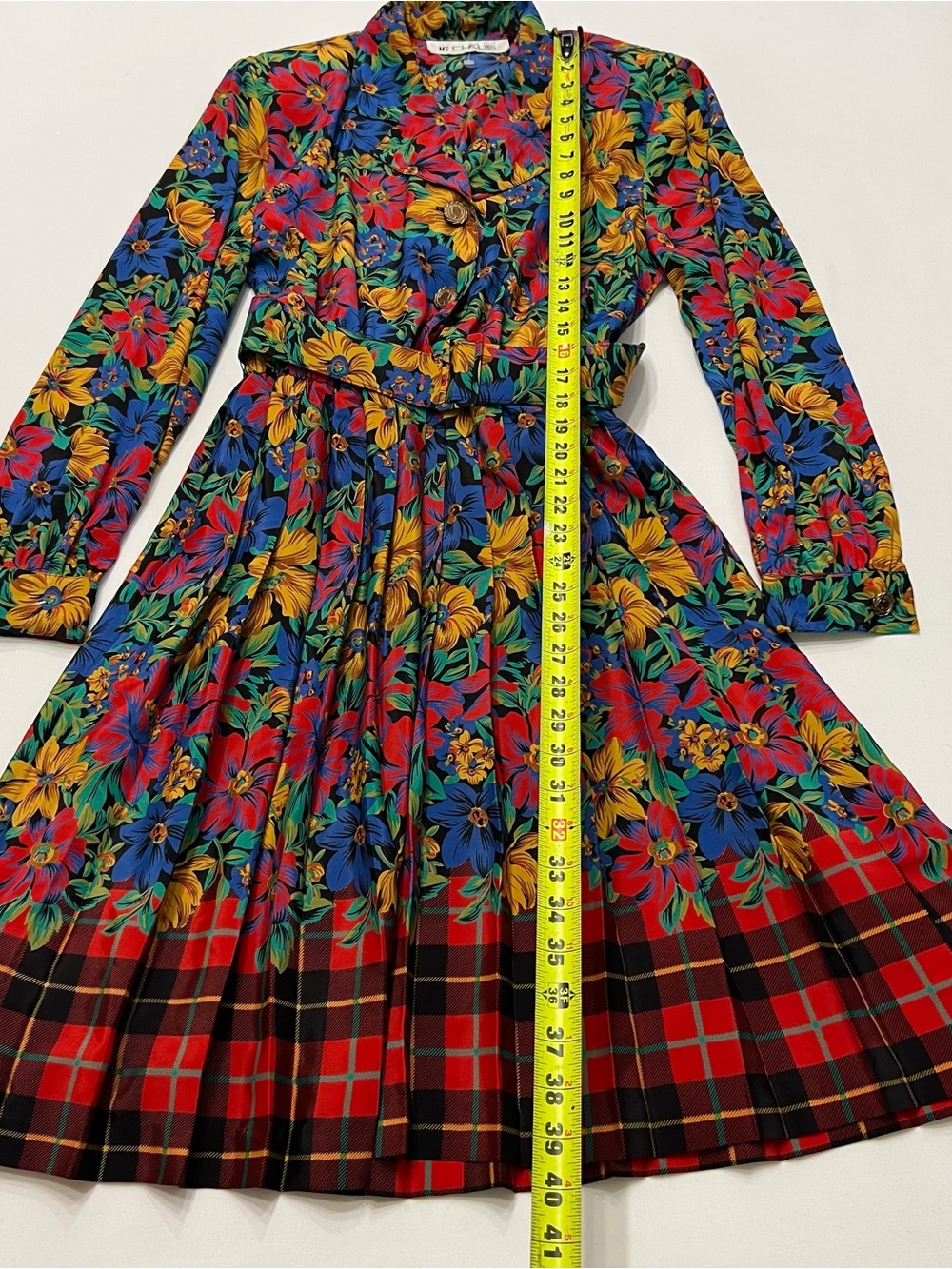 Vintage 80s Chaus Floral Plaid Secretary Dress Sz 10 Maximalist Strong Shoulder - Picture 9 of 10